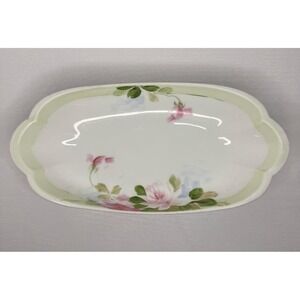 VTG Nippon Hand Painted Relish Tray Pink & Blue Flowers & Gold Trim Blue Mark